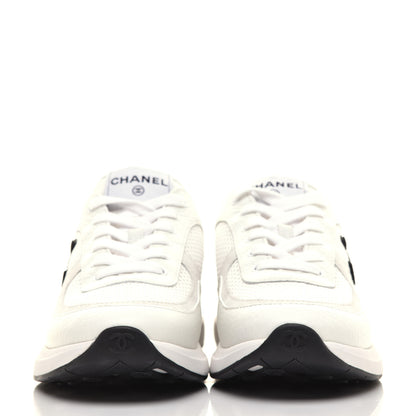 Chanel Calfskin Mesh Lycra Suede Womens Logo Sneakers 38 White 2 of 10