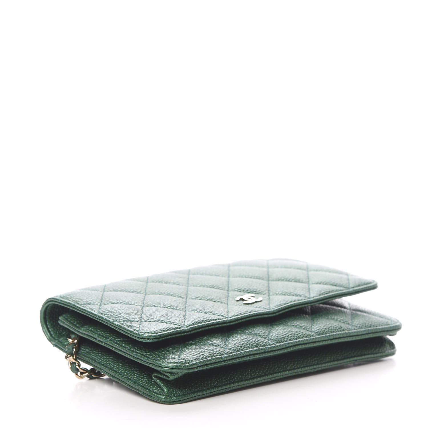 Chanel Metallic Caviar Quilted Wallet On Chain WOC Green 4 of 12