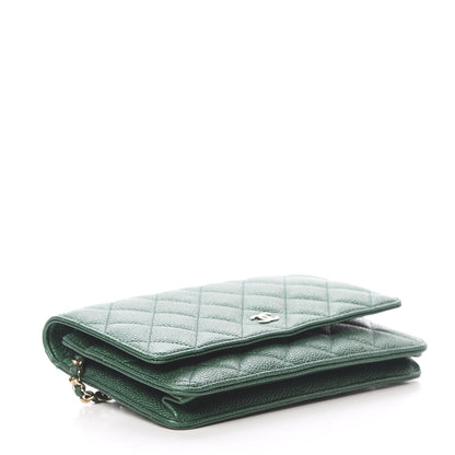 Chanel Metallic Caviar Quilted Wallet On Chain WOC Green 4 of 12