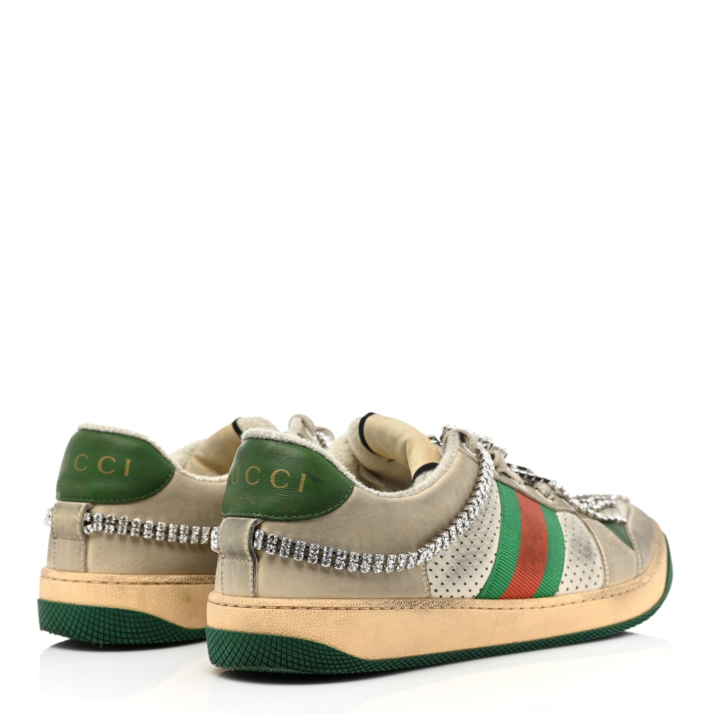 Nubuck Calfskin Web Removable Crystals Screener Sneakers 40 Dusty Milk New Mystic White