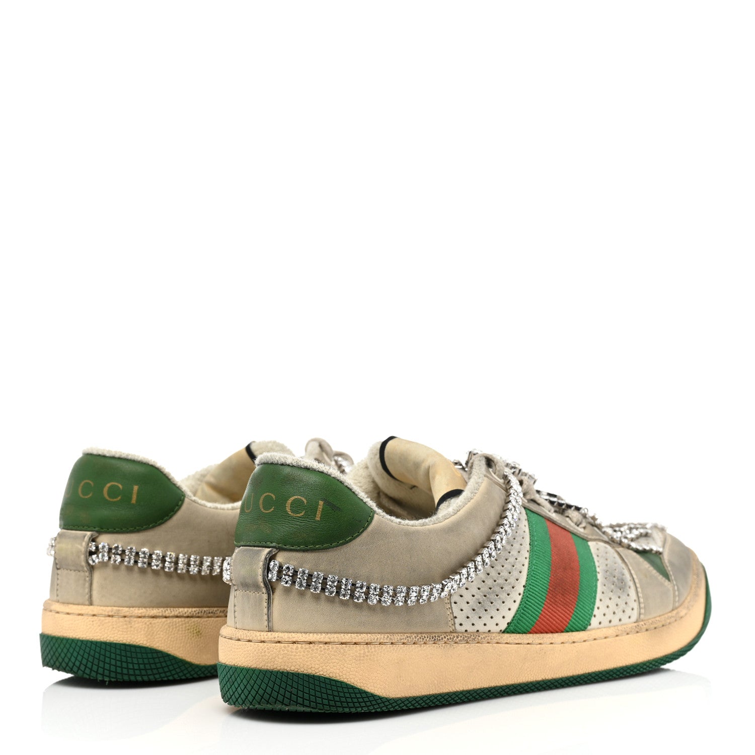 Gucci Nubuck Calfskin Web Removable Crystals Screener Sneakers 40 Dusty Milk New Mystic White 5 of 15