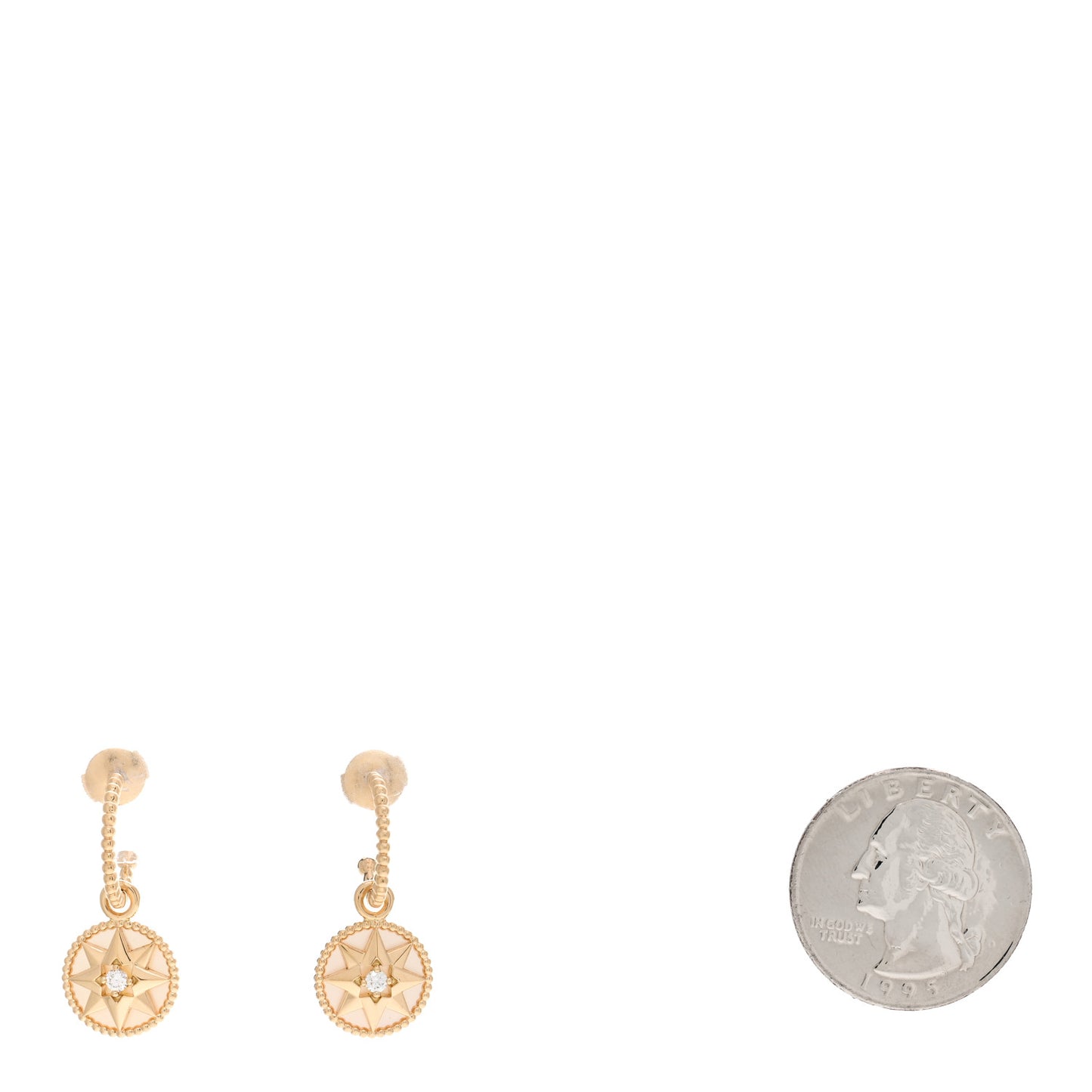 18K Yellow Gold Diamond Mother of Pearl Rose Des Vents Drop Earrings
