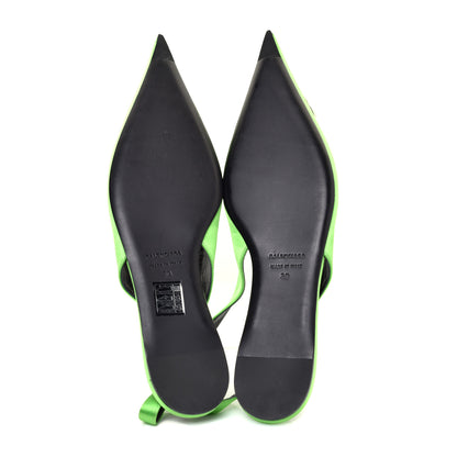 Balenciaga Satin BB Knife Pointy Toe Slingback Flats 39 Neon Green 5 of 10