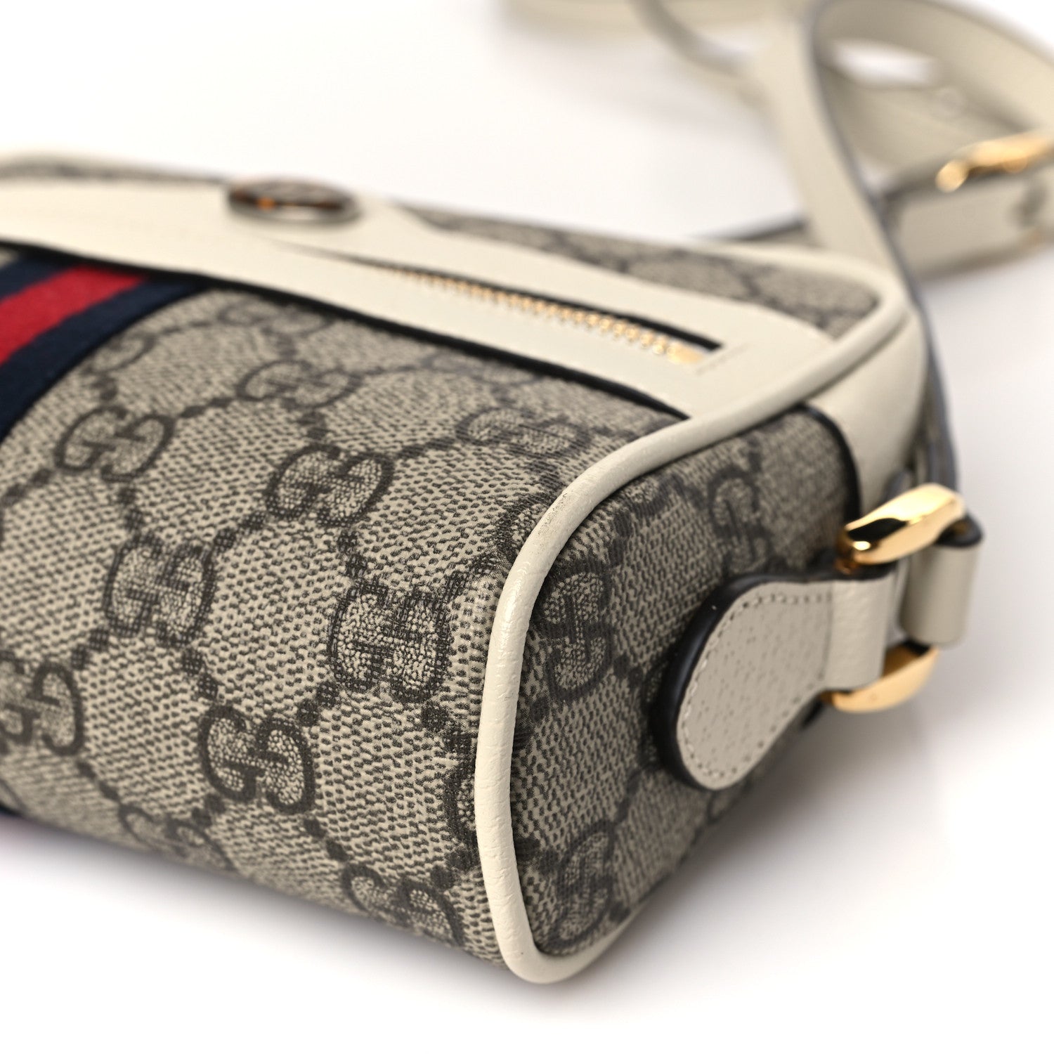 Gucci GG Supreme Monogram Textured Calfskin Web Mini Ophidia Shoulder Bag Beige Ebony Mystic White 9 of 10