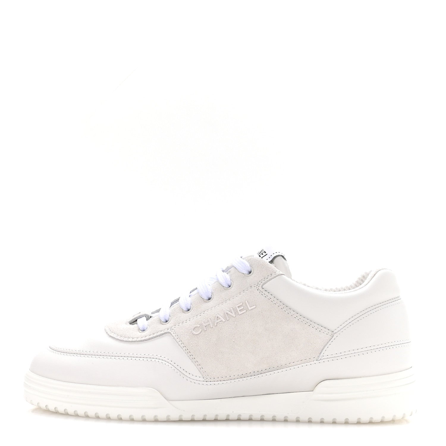 Chanel Calfskin Suede Coco Mark Logo Womens Sneakers 37.5 White 1 of 9