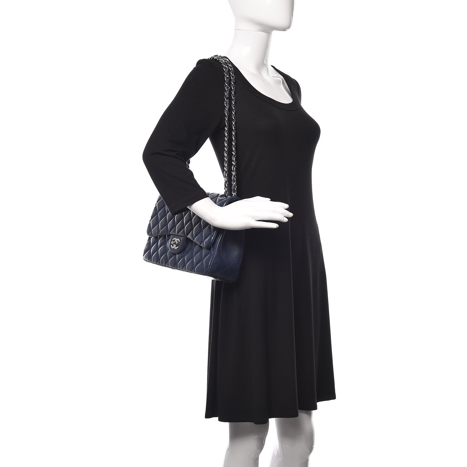 Chanel Caviar Quilted Jumbo Double Flap Navy Blue 2 of 15