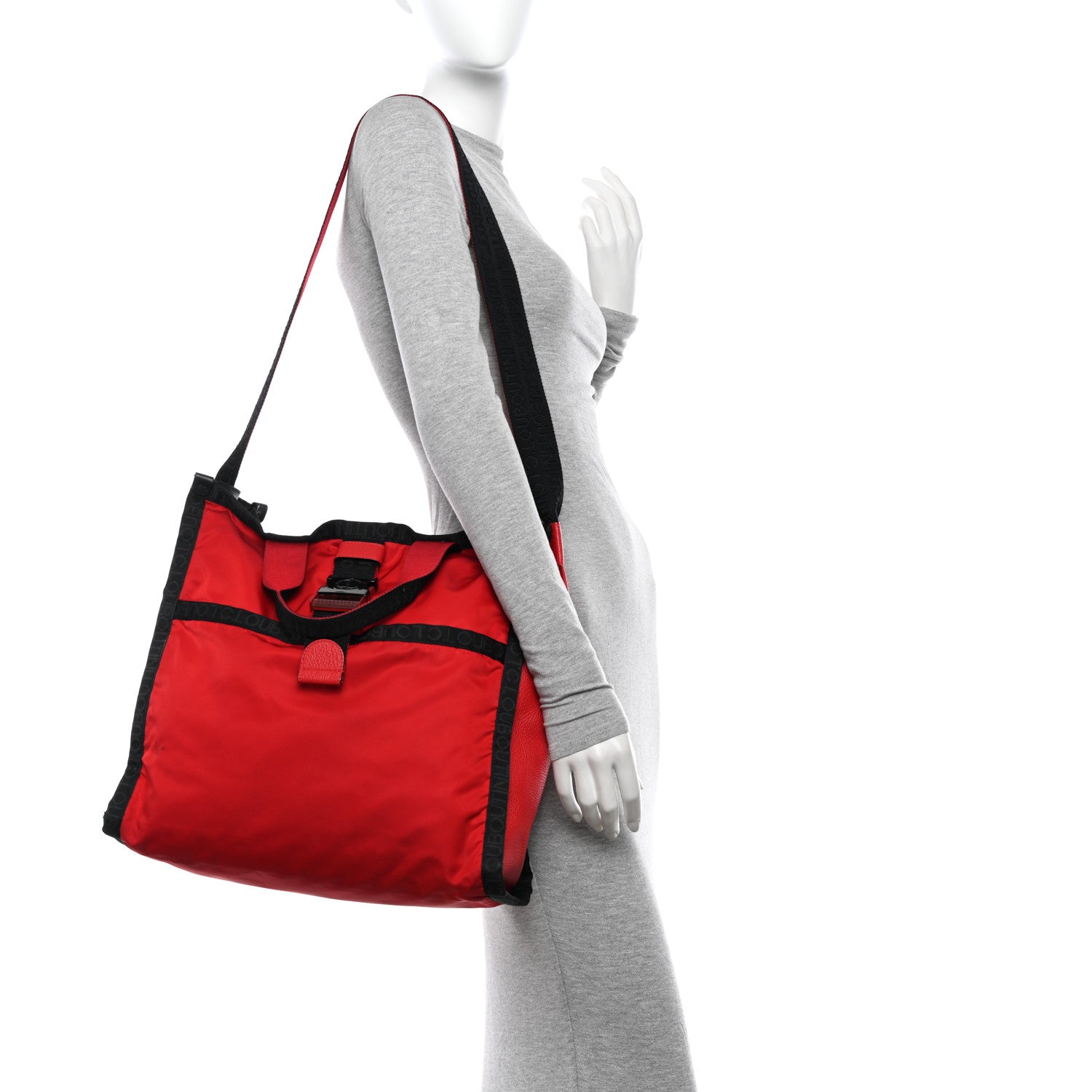 Christian Louboutin Nylon Calfskin Loubiclic Logo Tote Bag Red 2 of 15