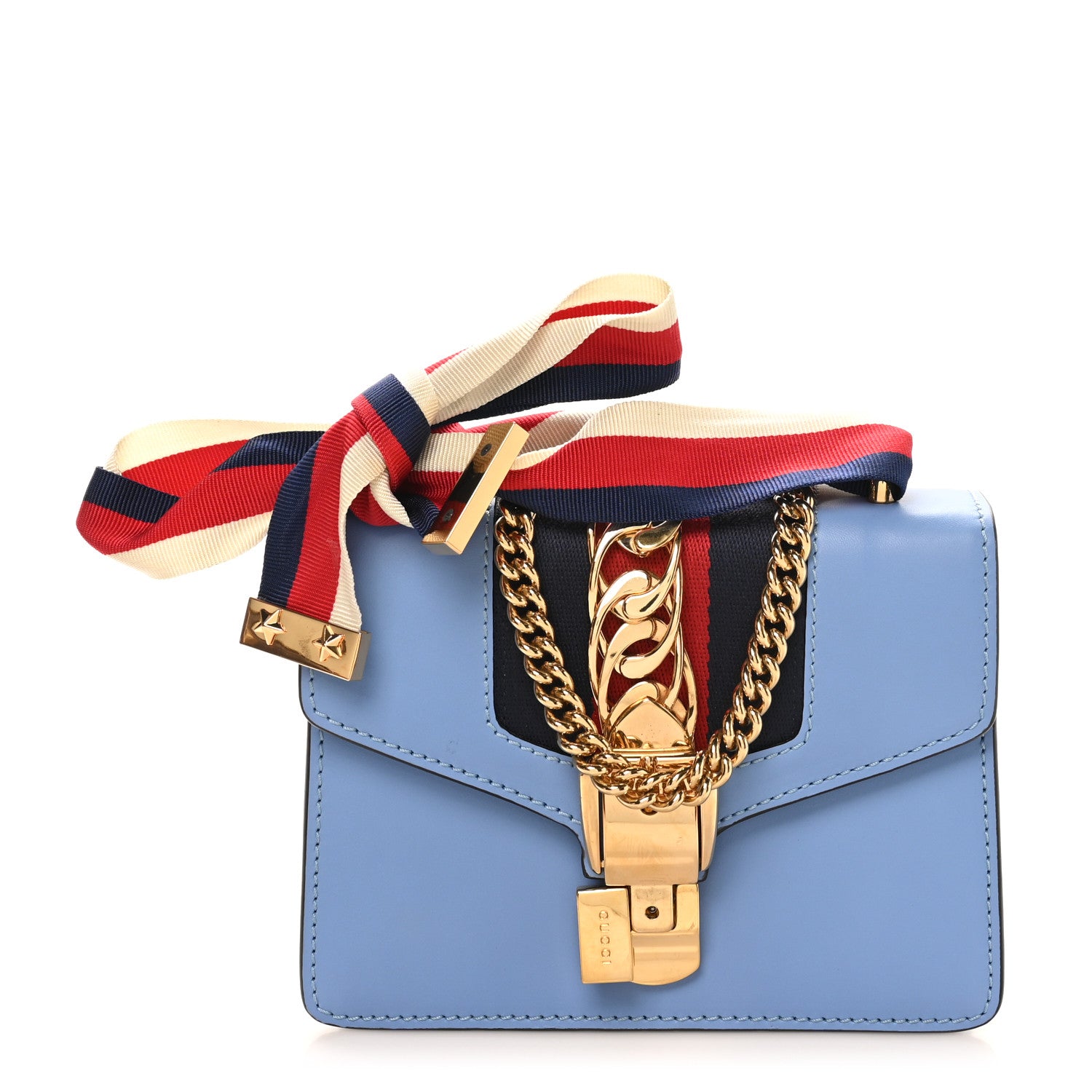 Gucci Calfskin Mini Sylvie Chain Shoulder Bag Clear Sky Blue 1 of 10