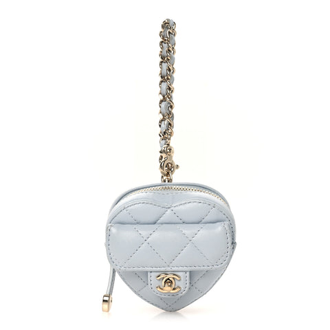 Lambskin Quilted CC In Love Mini Heart Bag Charm  Light Blue