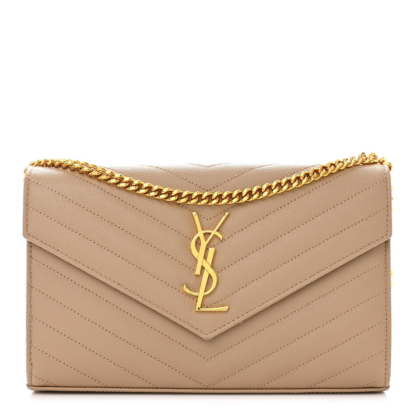 Grain De Poudre Matelasse Chevron Monogram Chain Wallet Dark Beige