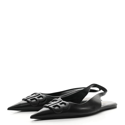 Balenciaga Calfskin BB Knife Pointy Toe Slingback Flats 40.5 Black 3 of 10