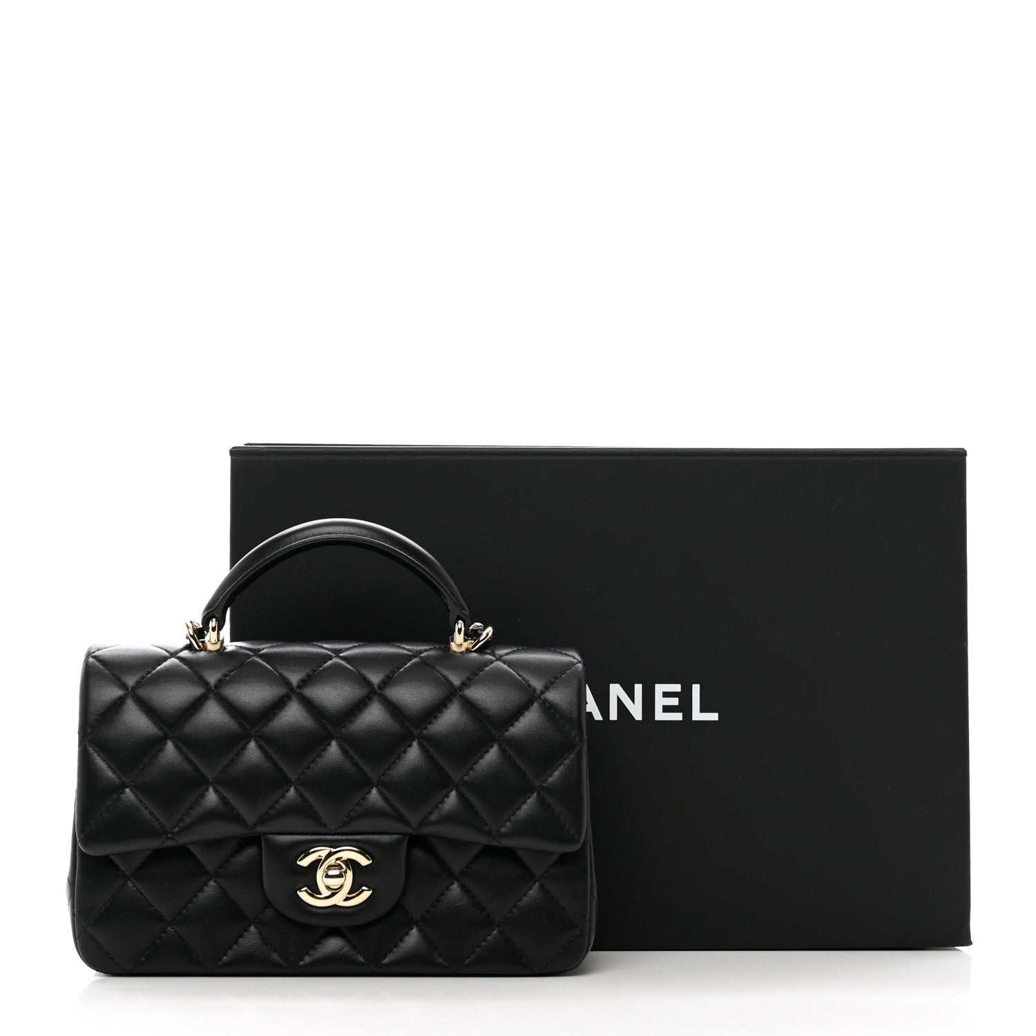 Chanel Lambskin Quilted Mini Top Handle Rectangular Flap Black 10 of 10