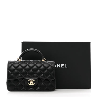 Chanel Lambskin Quilted Mini Top Handle Rectangular Flap Black 10 of 10