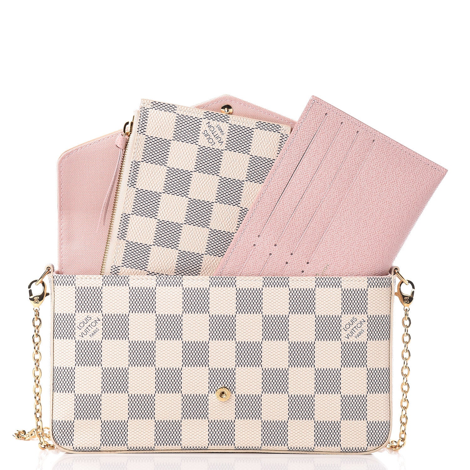 Louis Vuitton Damier Azur Pochette Felicie Chain Wallet Rose Ballerine 9 of 13