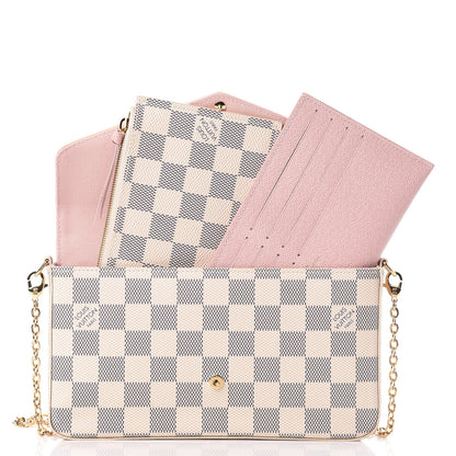 Louis Vuitton Damier Azur Pochette Felicie Chain Wallet Rose Ballerine 9 of 13
