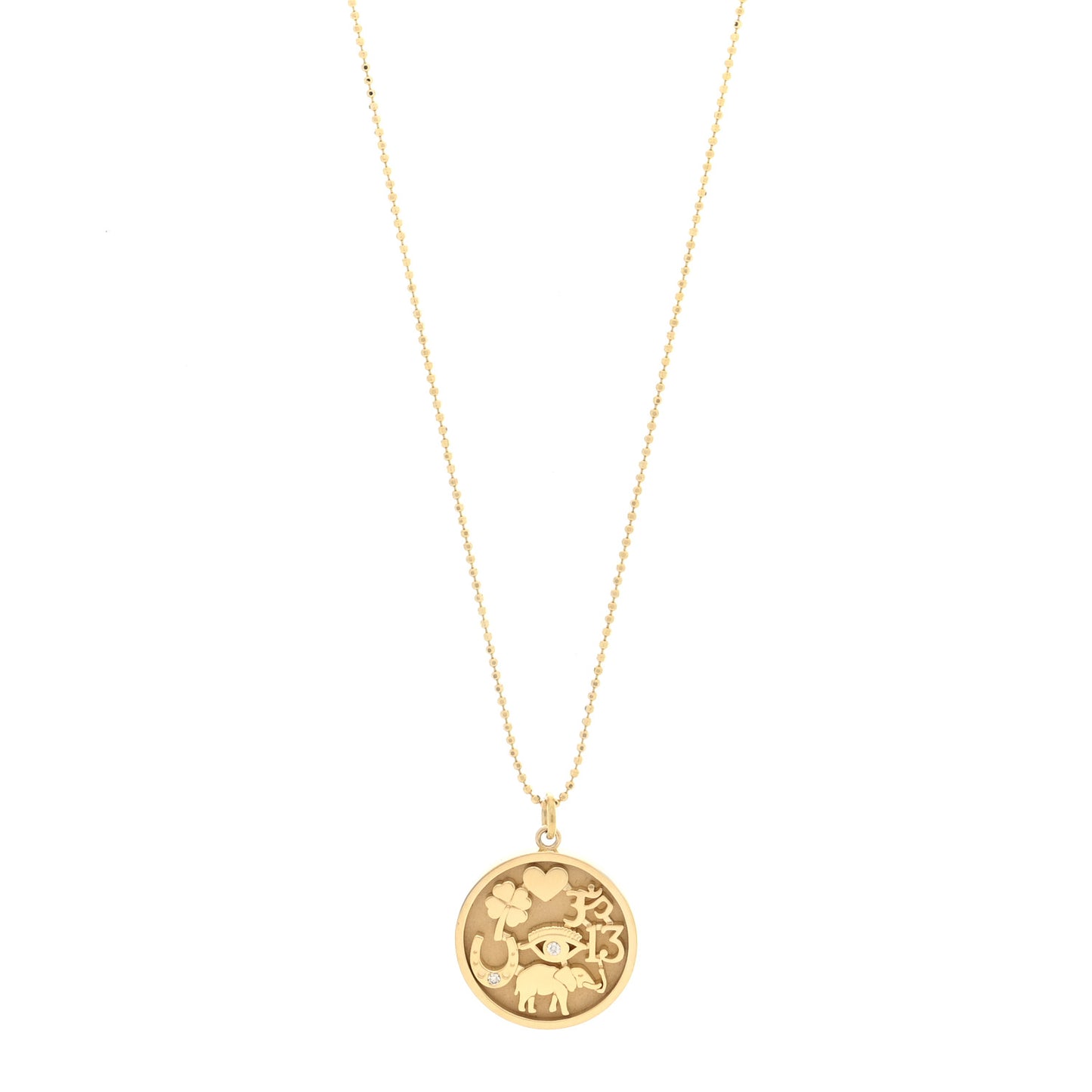 18K Yellow Gold Diamond Good Luck Pendant Necklace