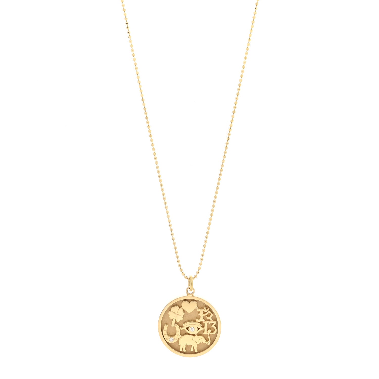 Jennifer Meyer 18K Yellow Gold Diamond Good Luck Pendant Necklace 1 of 5