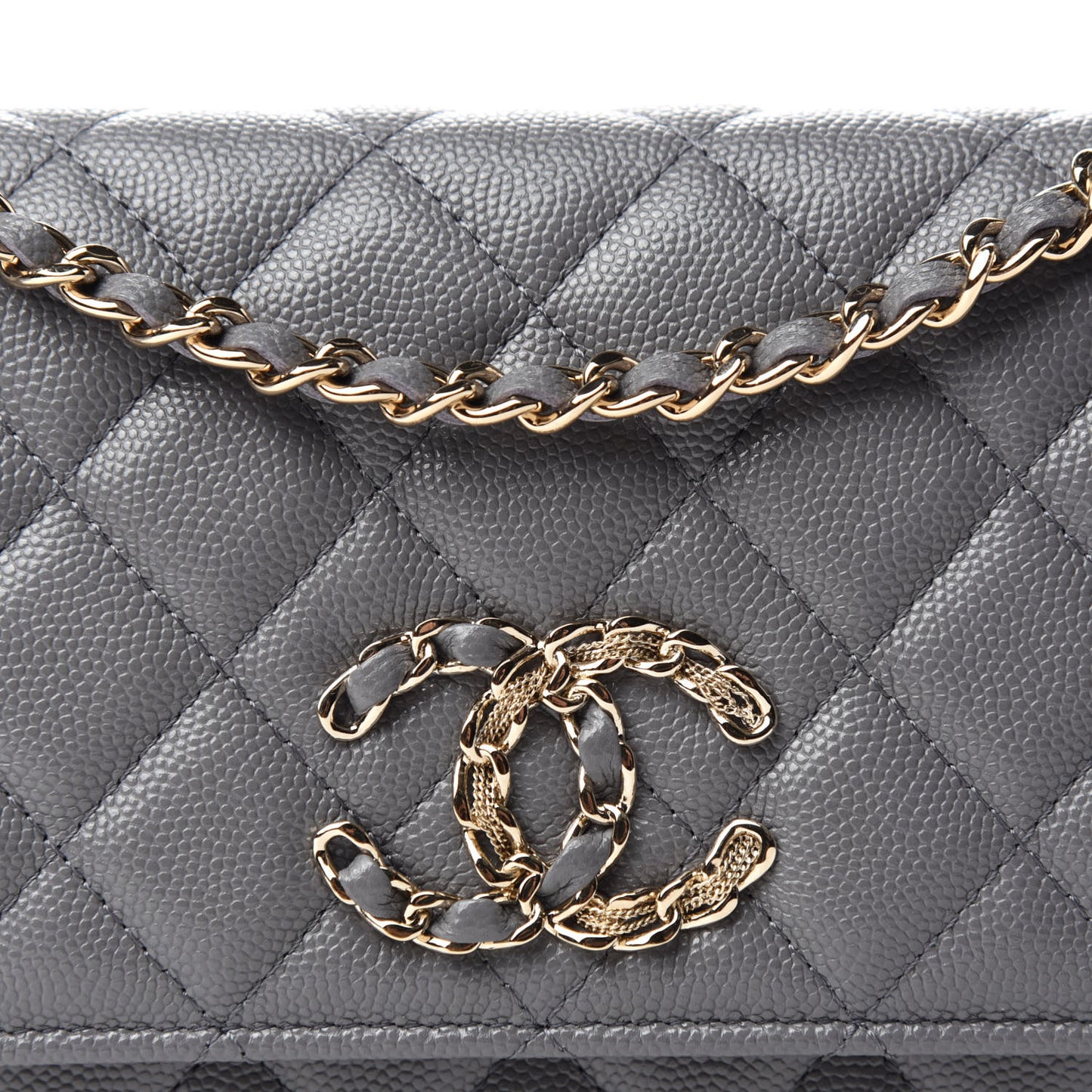 Caviar Quilted French New Wave Chain CC Wallet On Chain WOC Grey
