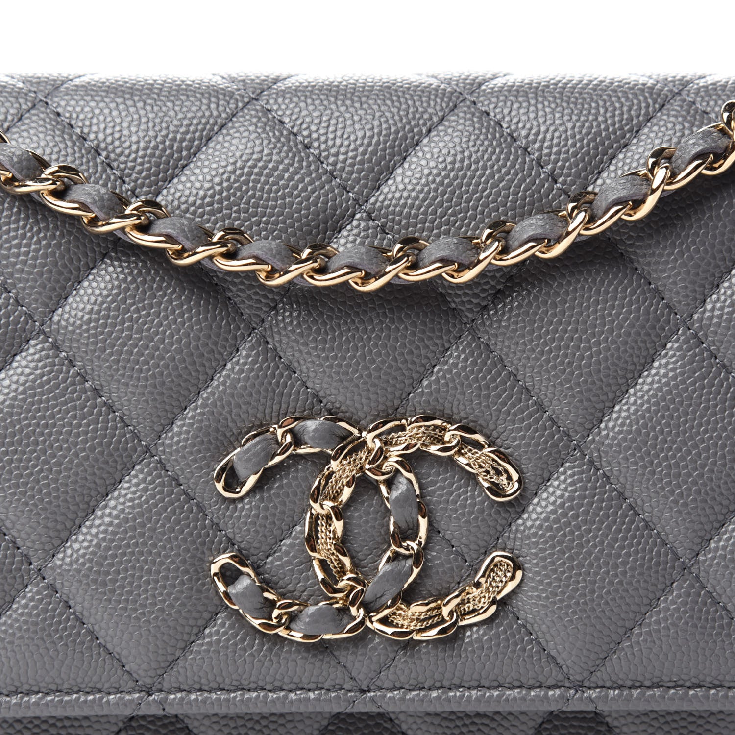 Chanel Caviar Quilted French New Wave Chain CC Wallet On Chain WOC Grey 12 of 13