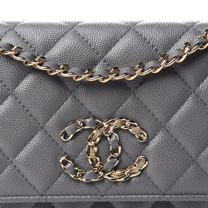 Chanel Caviar Quilted French New Wave Chain CC Wallet On Chain WOC Grey 12 of 13