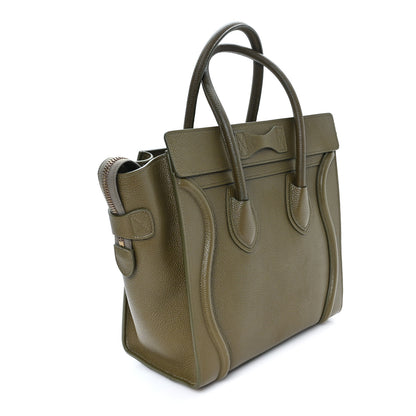 Celine Drummed Calfskin Micro Luggage Dark Olive 3 of 10
