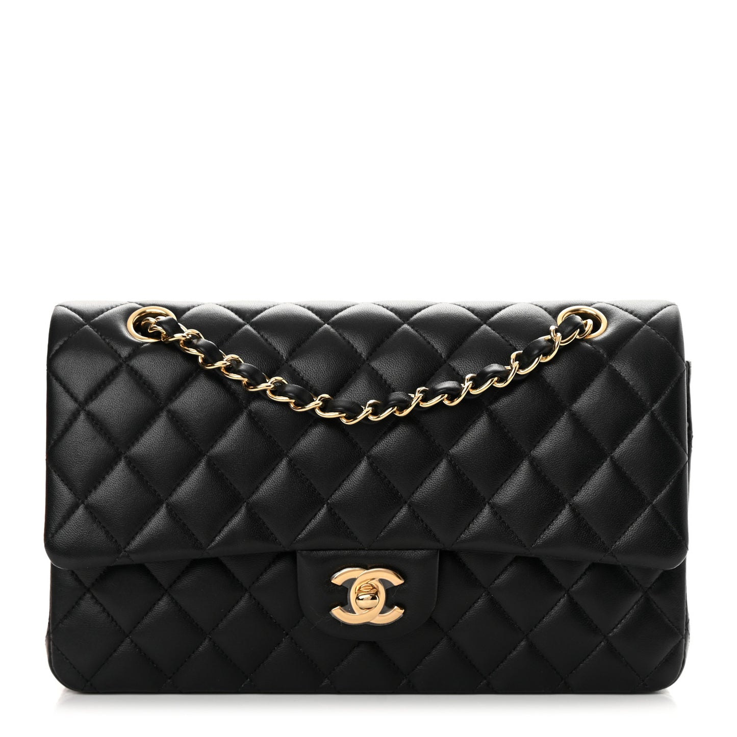 Lambskin Quilted Medium Double Flap Black
