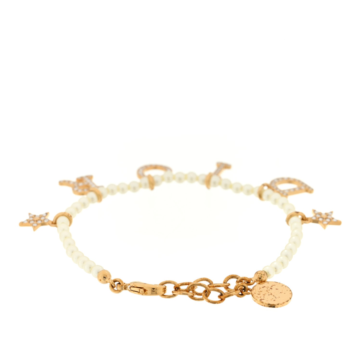 Christian Dior Crystal Pearl Star Logo Bracelet Gold 2 of 3