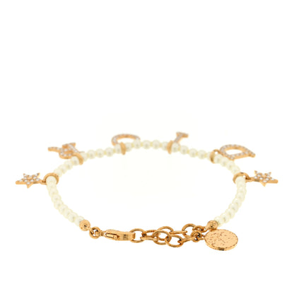 Christian Dior Crystal Pearl Star Logo Bracelet Gold 2 of 3