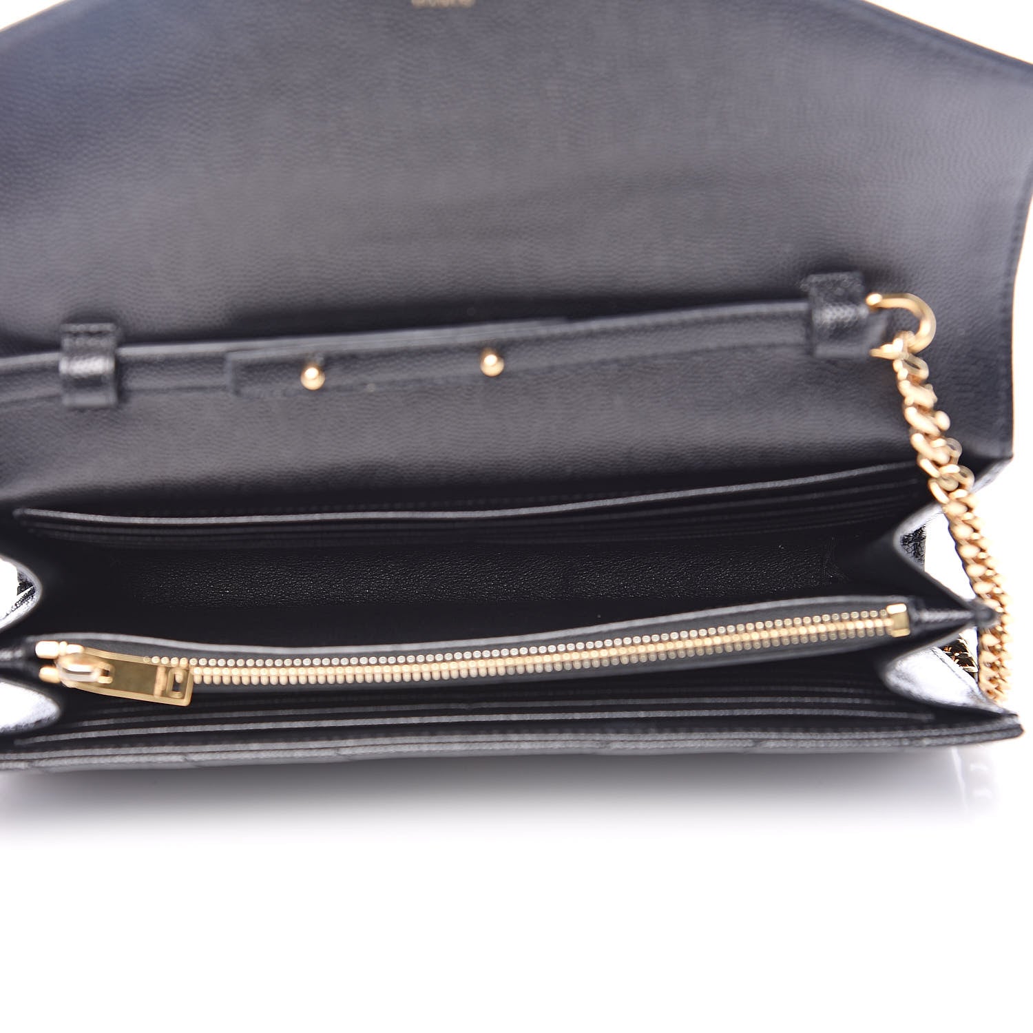 Saint Laurent Grain De Poudre Matelasse Chevron Monogram Chain Wallet Black 5 of 9