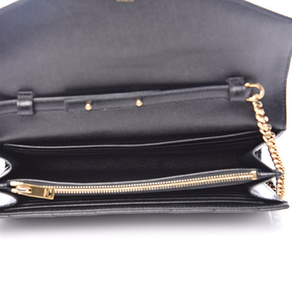 Saint Laurent Grain De Poudre Matelasse Chevron Monogram Chain Wallet Black 5 of 9