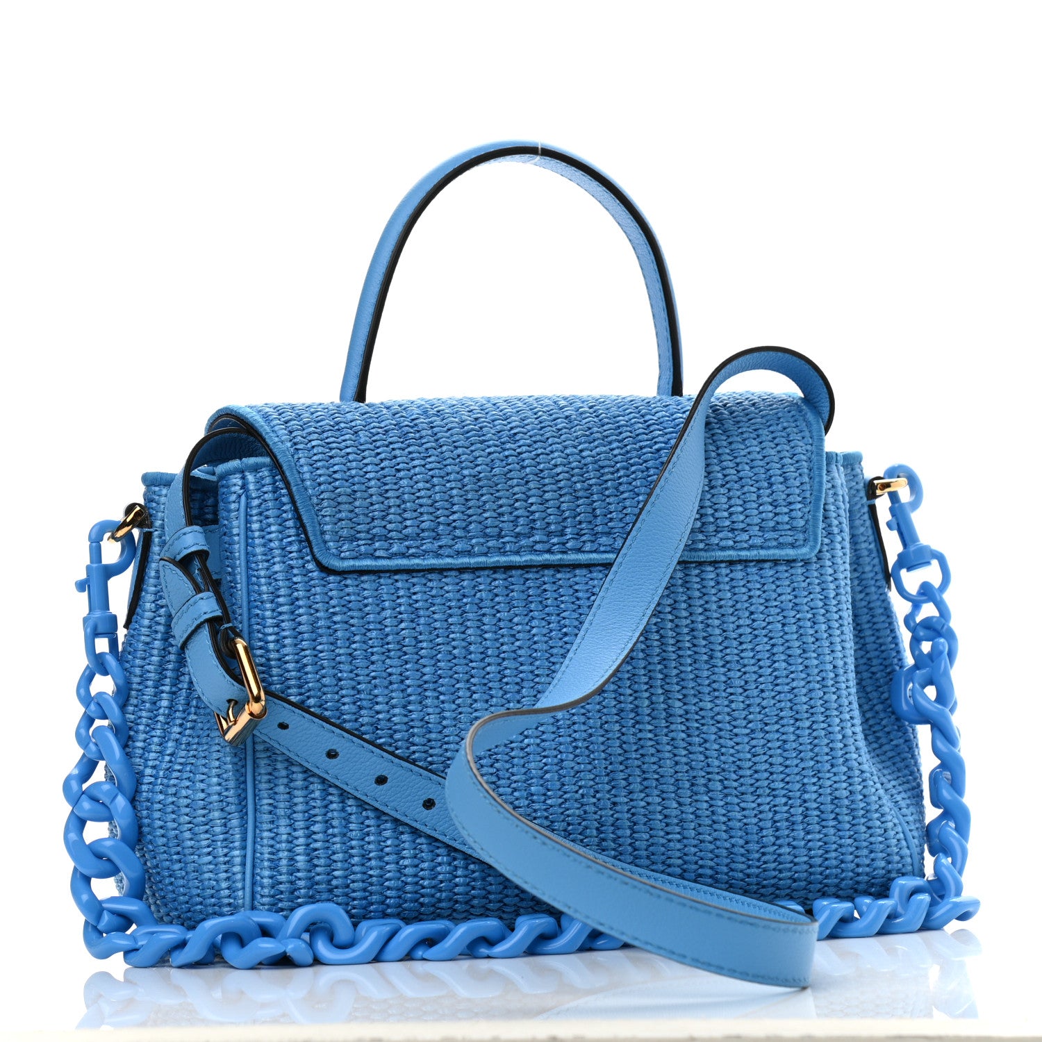 Versace Raffia La Medusa Chain Tote Blue 3 of 10