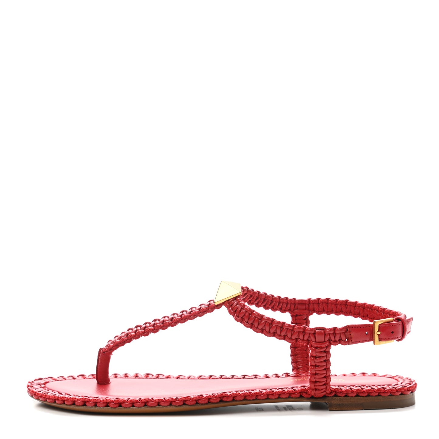 Calfskin Macrame Roman Stud Thong Sandals 37.5 Rosso