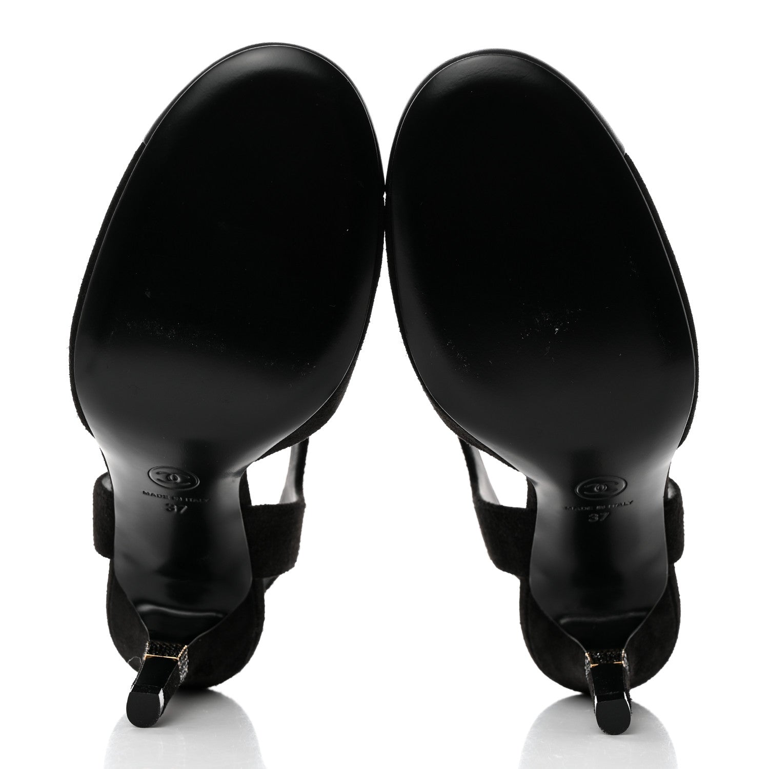 Chanel Suede Lambskin Cap Toe Crystal Slingback Pumps 37 Black 5 of 9