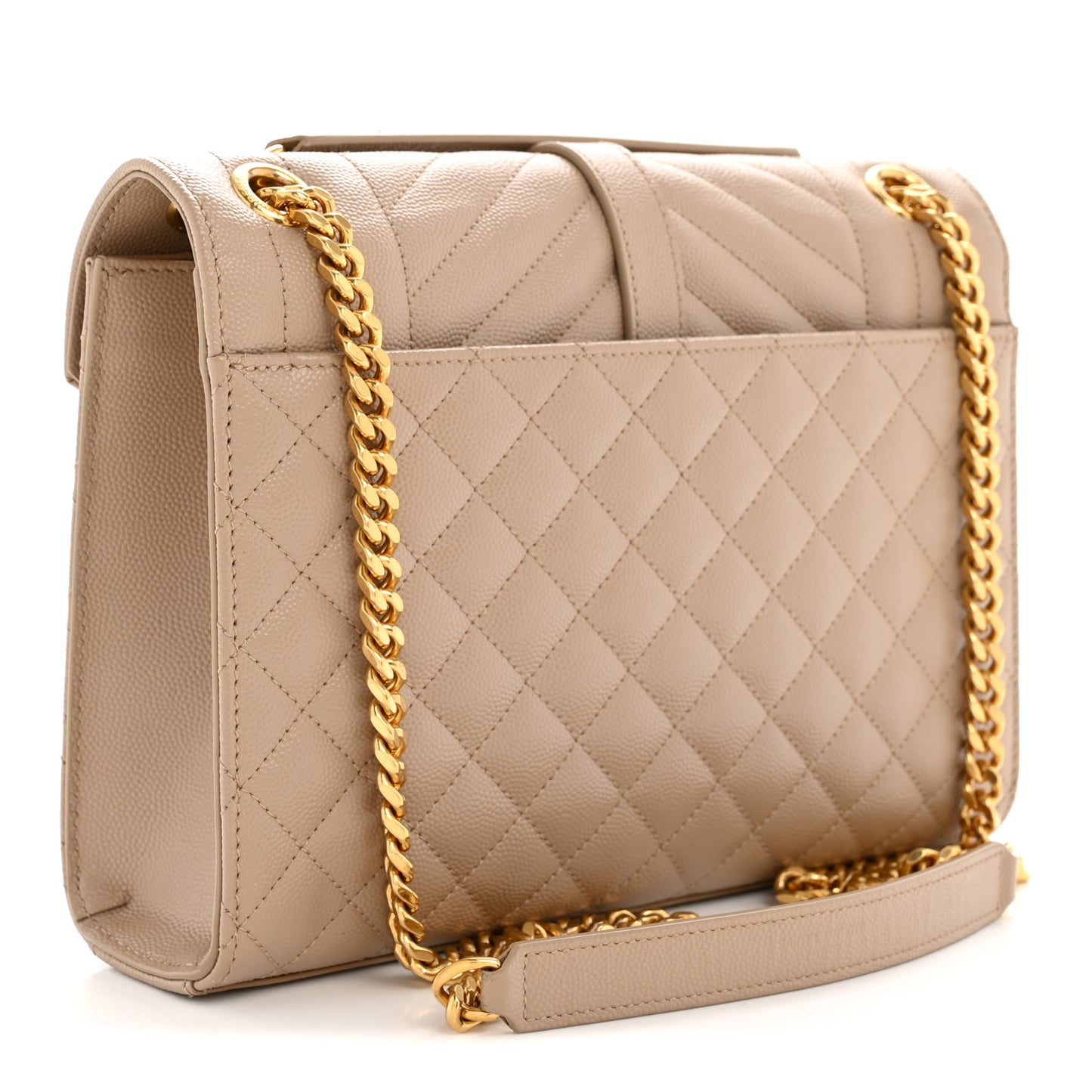 Grain De Poudre Textured Mixed Matelasse Medium Triquilt Monogram Satchel Dark Beige