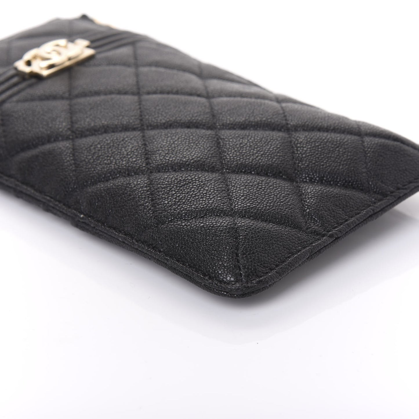 Caviar Quilted Boy Flat Wallet Pouch Black