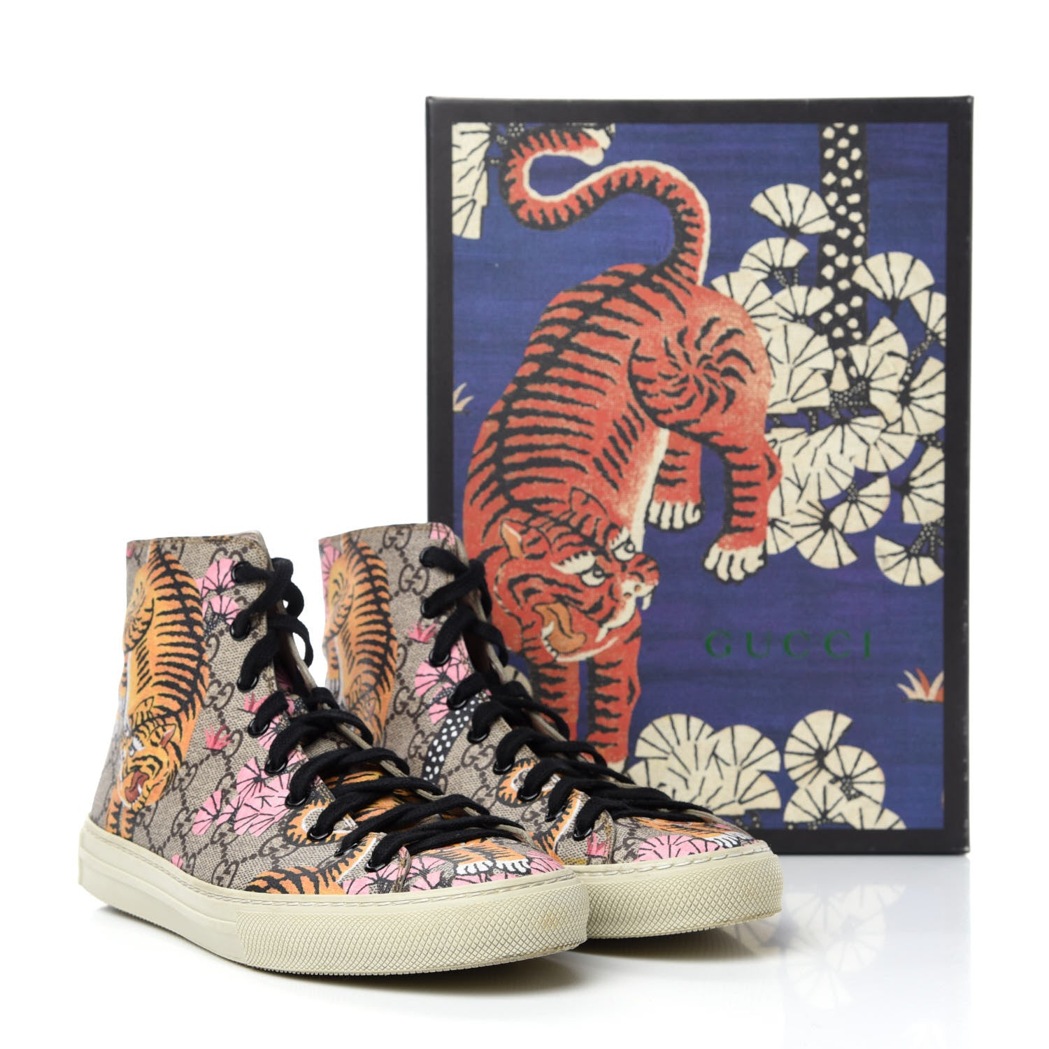 Gucci GG Supreme Monogram Bengal Pearl Womens High Top Sneakers 38.5 Beige Pink 10 of 10