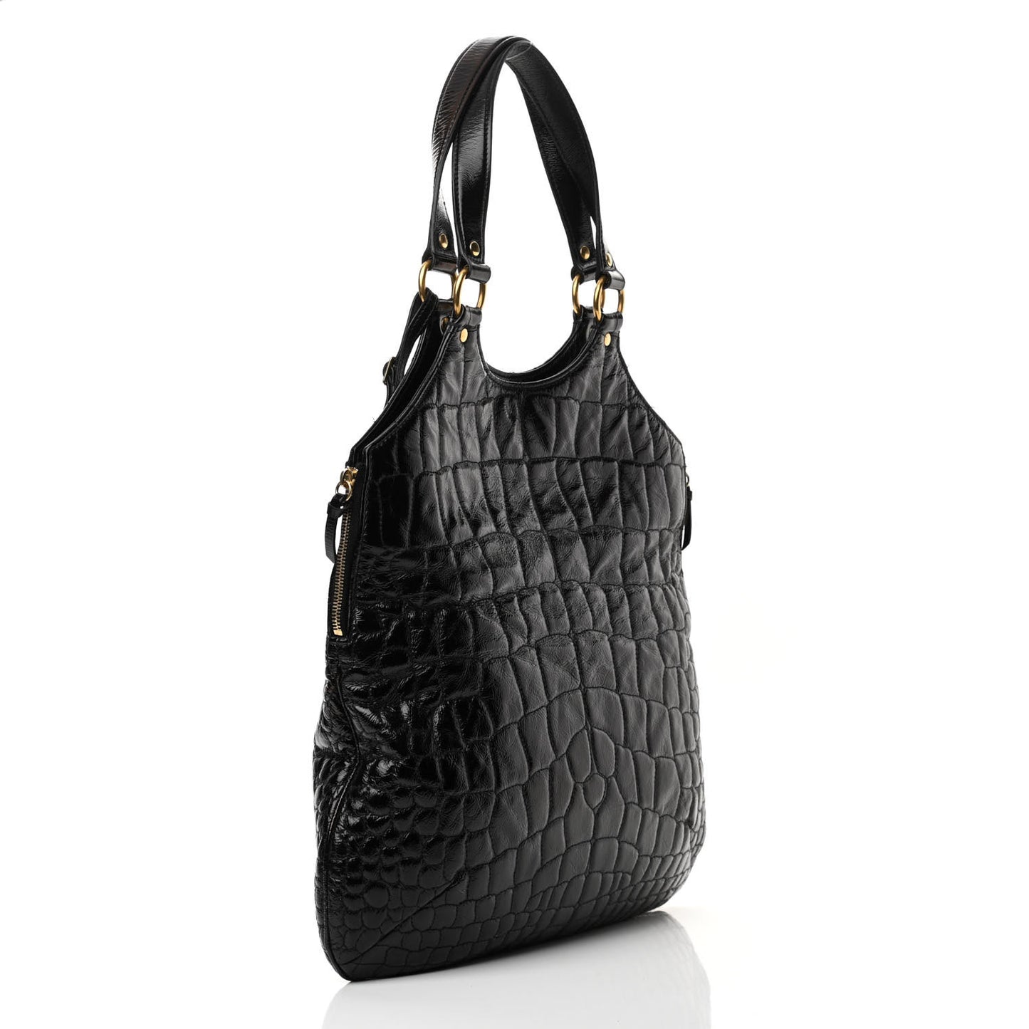 Patent Crocodile Embossed Tribute Tote Black