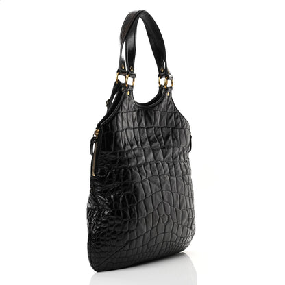 Saint Laurent Patent Crocodile Embossed Tribute Tote Black 3 of 15
