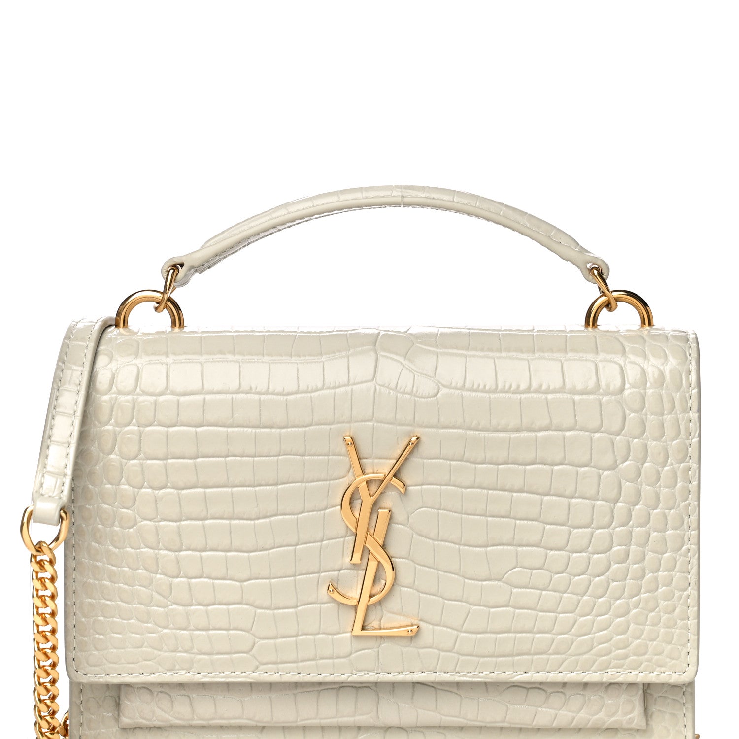 Saint Laurent Calfskin Crocodile Embossed Monogram Sunset Chain Wallet Blanc Vintage 7 of 10