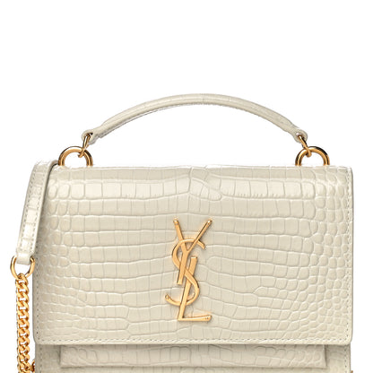 Saint Laurent Calfskin Crocodile Embossed Monogram Sunset Chain Wallet Blanc Vintage 7 of 10