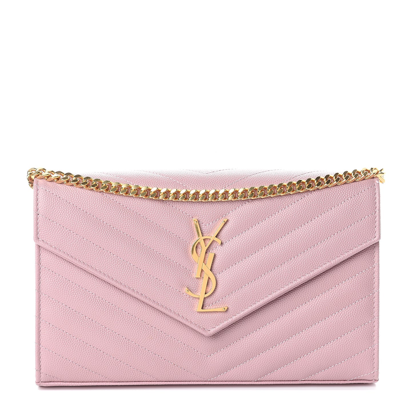 Grain De Poudre Matelasse Chevron Monogram Chain Wallet Pale Pink