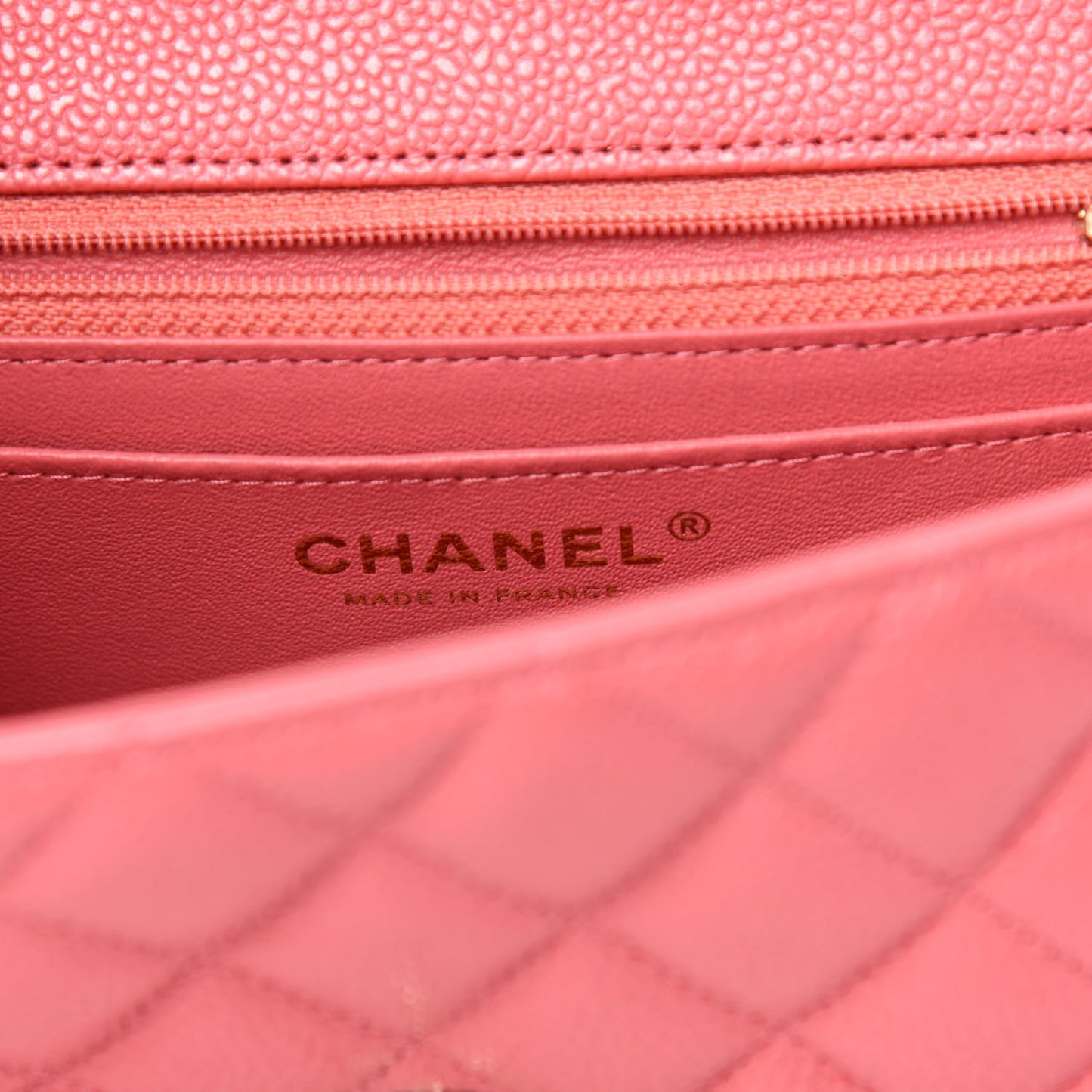 Iridescent Caviar Quilted Mini Rectangular Flap Dark Pink