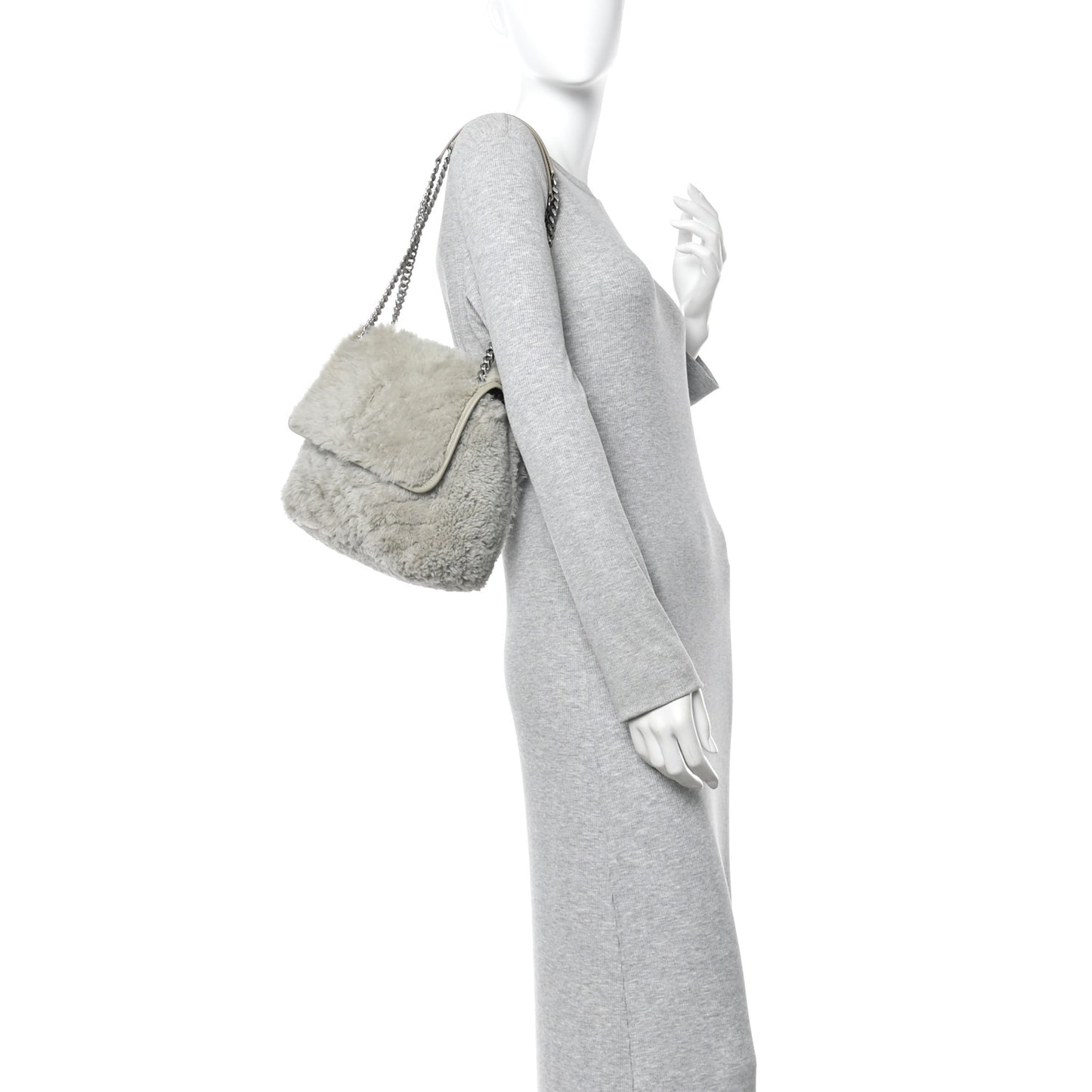 Calfskin Shearling Monogram Medium Niki Chain Satchel Grey