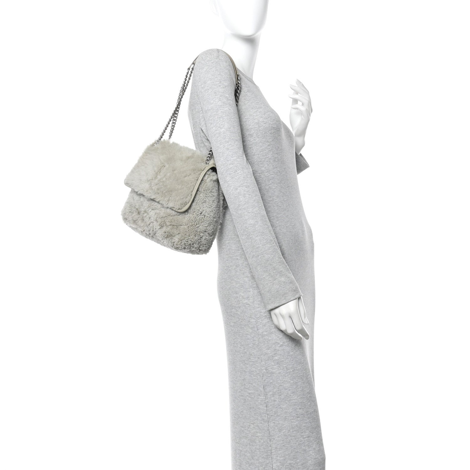 Saint Laurent Calfskin Shearling Monogram Medium Niki Chain Satchel Grey 2 of 11