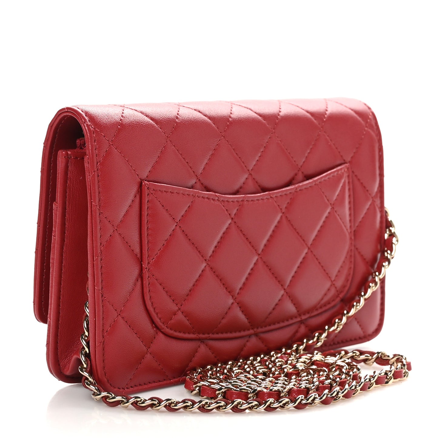 Lambskin Quilted Crystal Pearl CC Wallet On Chain WOC Burgundy