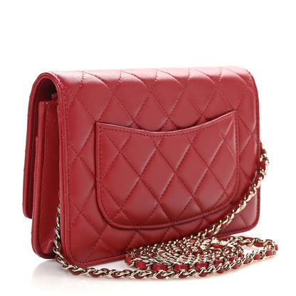 Chanel Lambskin Quilted Crystal Pearl CC Wallet On Chain WOC Burgundy 2 of 11