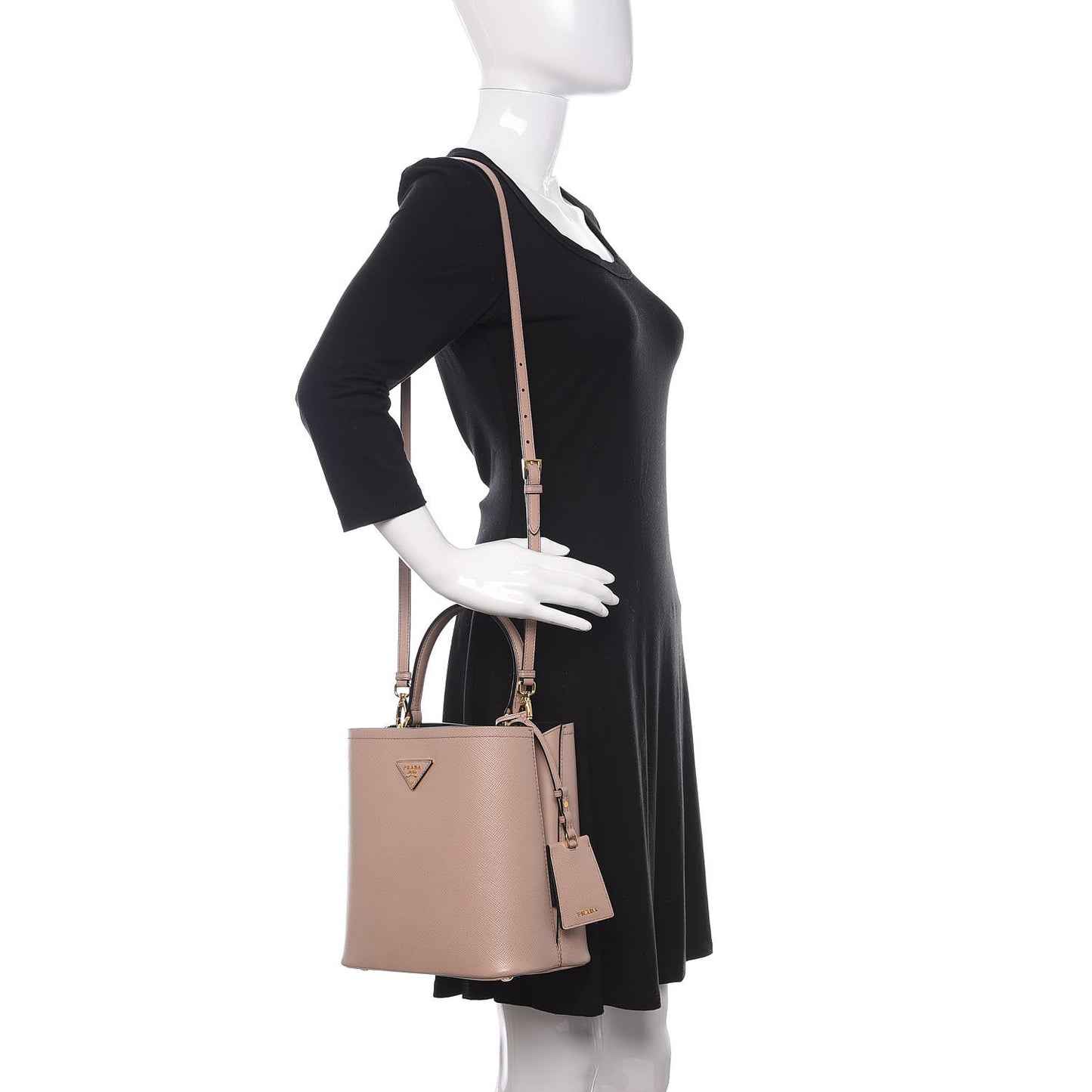Saffiano Cuir Medium Panier Bucket Bag Cipria Black