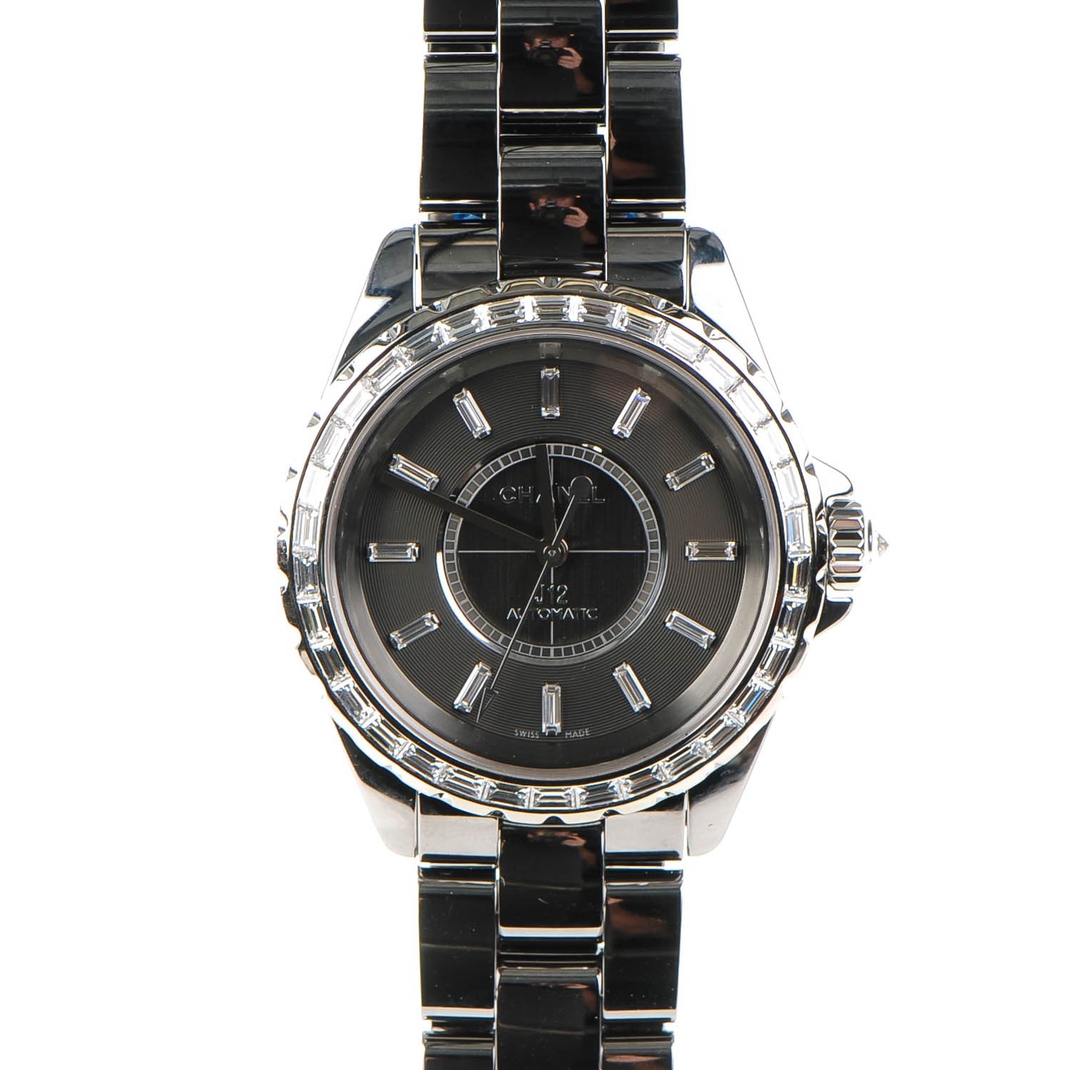 Chanel Titanium Ceramic Diamond Baguette 38mm J12 Automatic Watch 1 of 10