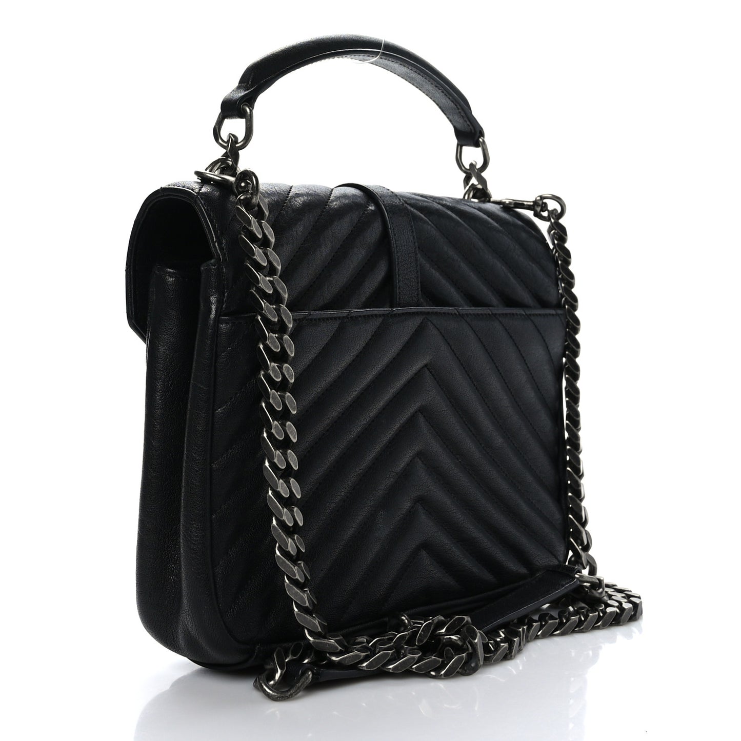 Sheepskin Matelasse Chevron Monogram Medium College Bag Black