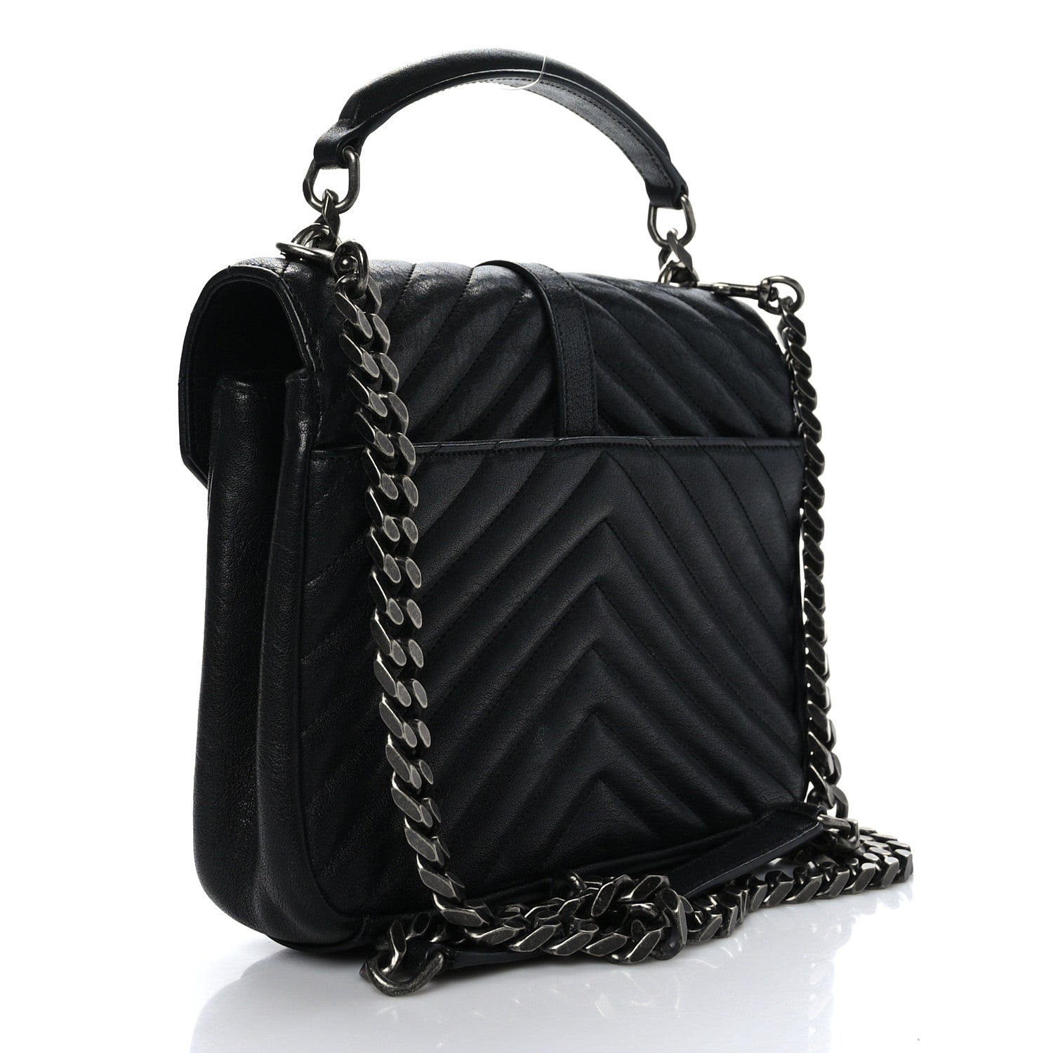 Saint Laurent Sheepskin Matelasse Chevron Monogram Medium College Bag Black 2 of 9